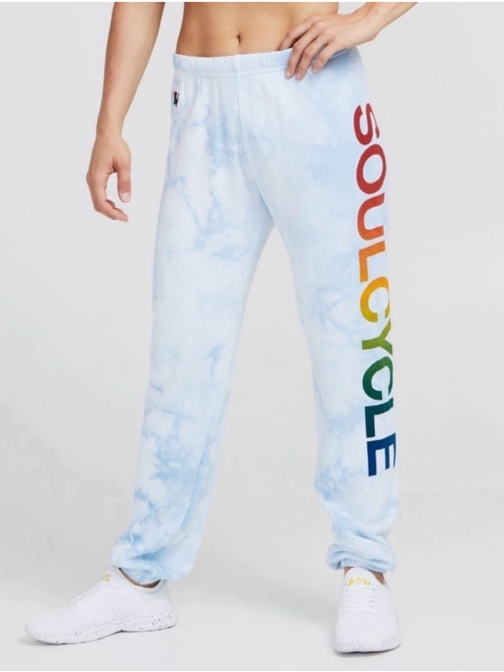 Aviator Nation, tie-dye blue and white Soul Cycle sweatpants, size S